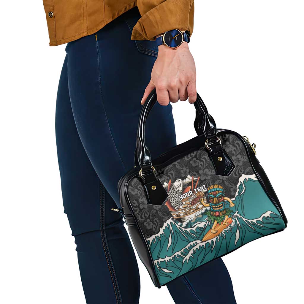 Personalized Japanese Koi Fish Ramen Shoulder Handbag Tiki Surfing Wagara Hibiscus Pattern
