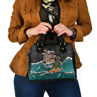 Personalized Japanese Koi Fish Ramen Shoulder Handbag Tiki Surfing Wagara Hibiscus Pattern