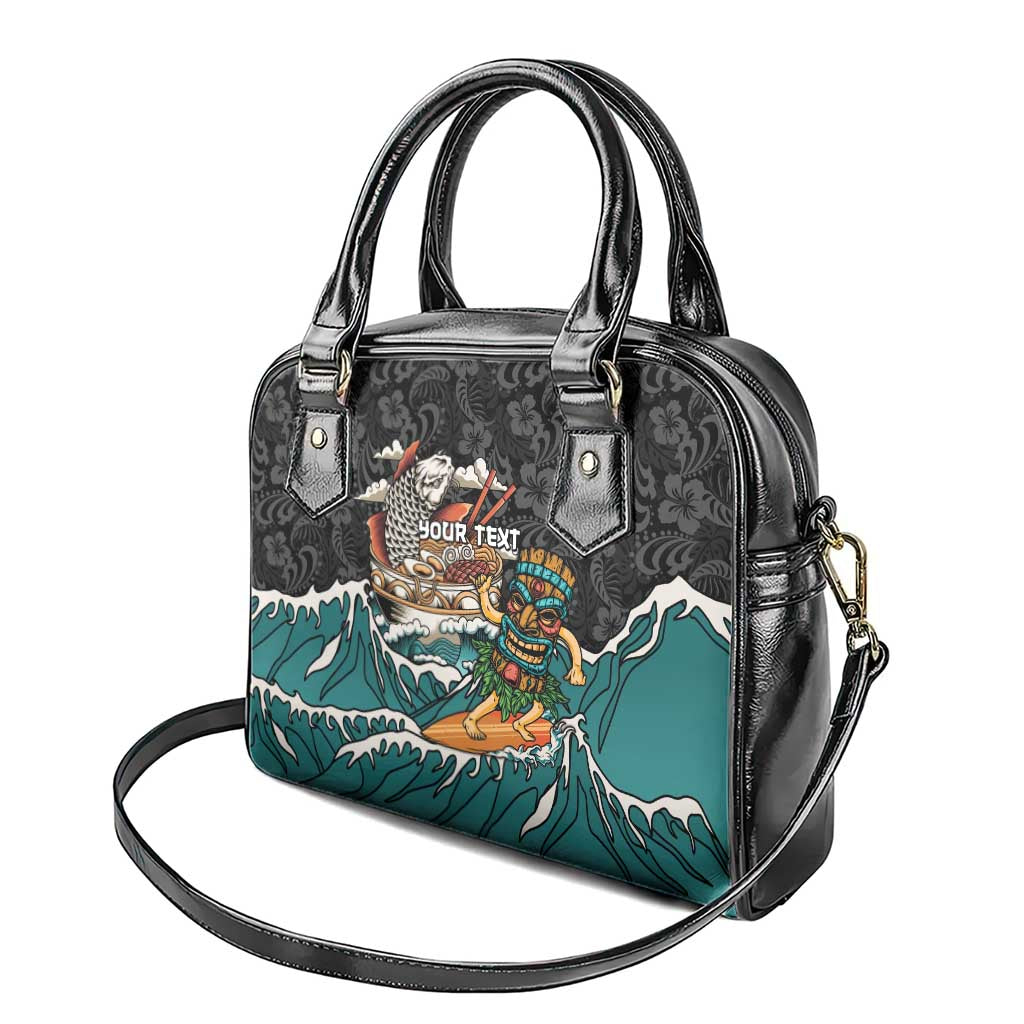 Personalized Japanese Koi Fish Ramen Shoulder Handbag Tiki Surfing Wagara Hibiscus Pattern