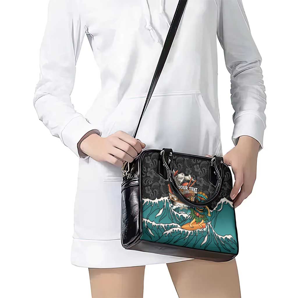 Personalized Japanese Koi Fish Ramen Shoulder Handbag Tiki Surfing Wagara Hibiscus Pattern