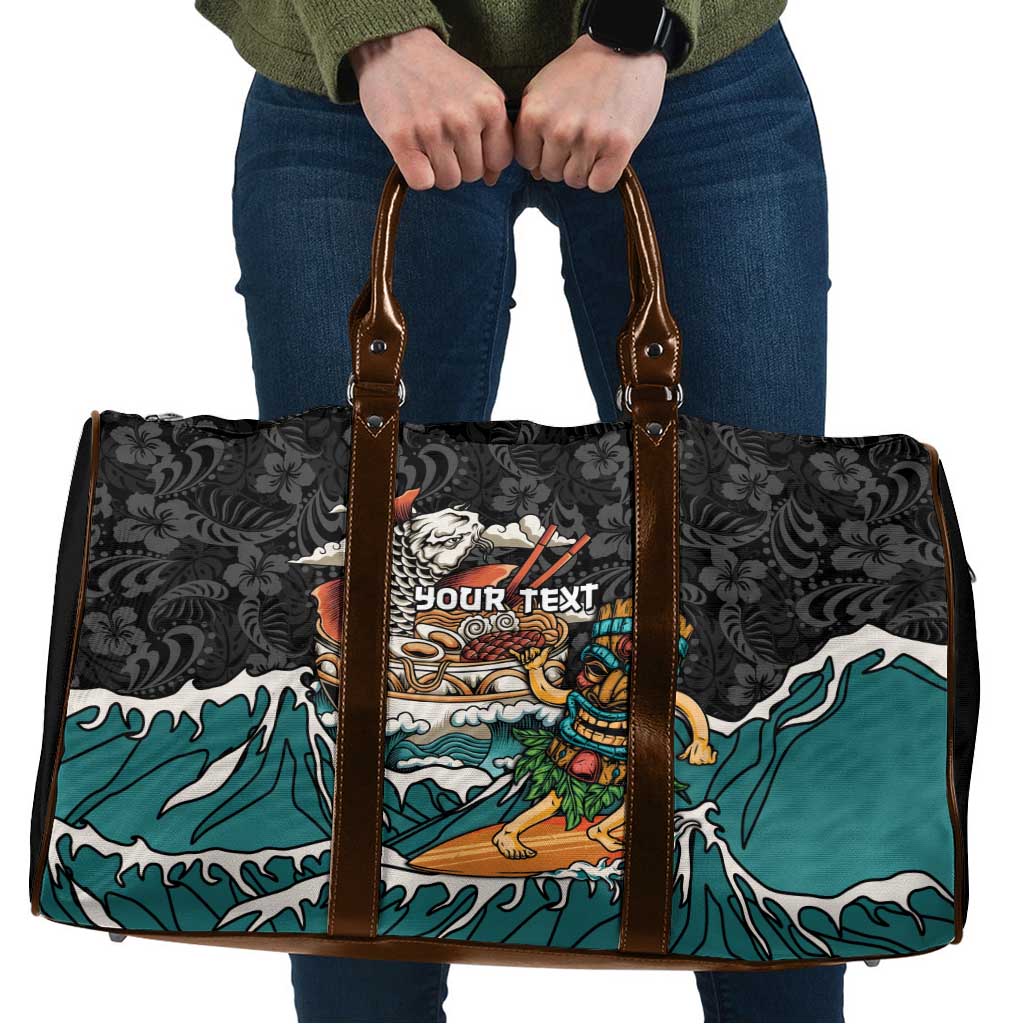 Personalized Japanese Koi Fish Ramen Travel Bag Tiki Surfing Wagara Hibiscus Pattern