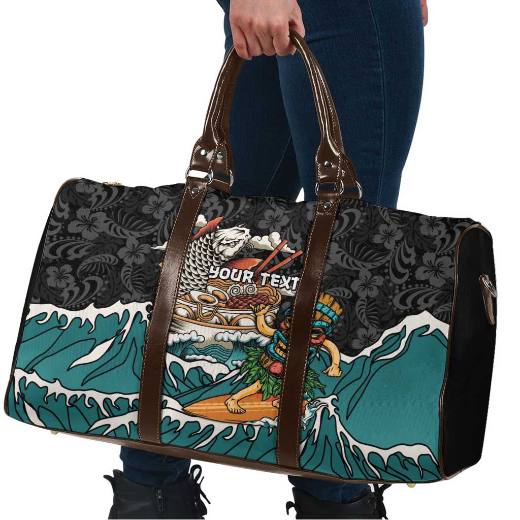 Personalized Japanese Koi Fish Ramen Travel Bag Tiki Surfing Wagara Hibiscus Pattern