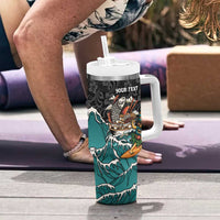 Personalized Japanese Koi Fish Ramen Tumbler With Handle Tiki Surfing Wagara Hibiscus Pattern