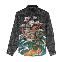 Personalized Japanese Koi Fish Ramen Women Casual Shirt Tiki Surfing Wagara Hibiscus Pattern