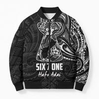 Black Guam Latte Stone Tribal Tattoo Bomber Puffer Jacket Hafa Adai Six 7 One - Polynesian Pride