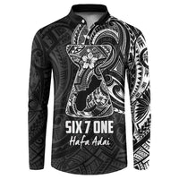 Black Guam Latte Stone Tribal Tattoo Button Sweatshirt Hafa Adai Six 7 One
