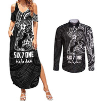 Black Guam Latte Stone Tribal Tattoo Couples Matching Summer Maxi Dress and Long Sleeve Button Shirt Hafa Adai Six 7 One