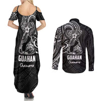 Black Guam Latte Stone Tribal Tattoo Couples Matching Summer Maxi Dress and Long Sleeve Button Shirt Hafa Adai Six 7 One