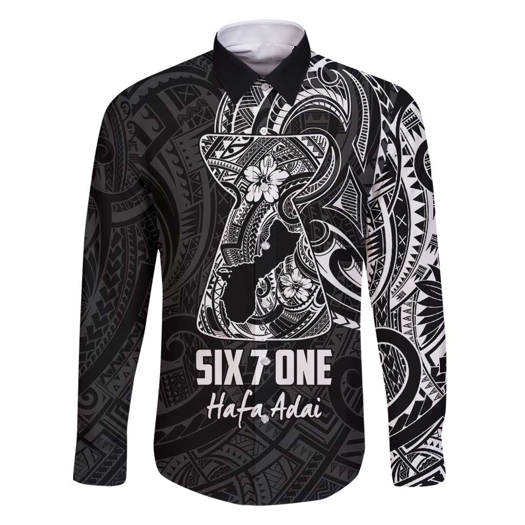 Black Guam Latte Stone Tribal Tattoo Family Matching Long Sleeve Bodycon Dress and Hawaiian Shirt Hafa Adai Six 7 One