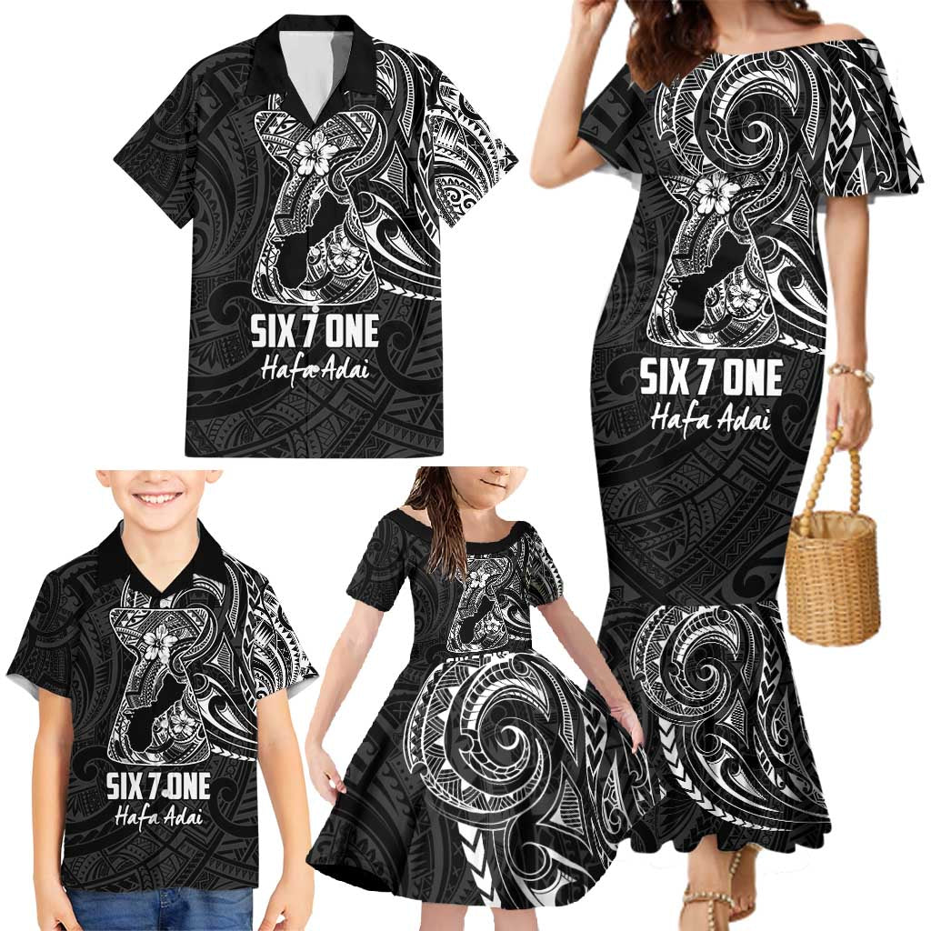 Black Guam Latte Stone Tribal Tattoo Family Matching Mermaid Dress and Hawaiian Shirt Hafa Adai Six 7 One