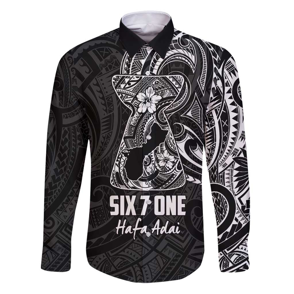 Black Guam Latte Stone Tribal Tattoo Family Matching Puletasi and Hawaiian Shirt Hafa Adai Six 7 One