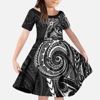 Black Guam Latte Stone Tribal Tattoo Family Matching Short Sleeve Bodycon Dress and Hawaiian Shirt Hafa Adai Six 7 One