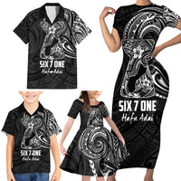 Black Guam Latte Stone Tribal Tattoo Family Matching Short Sleeve Bodycon Dress and Hawaiian Shirt Hafa Adai Six 7 One