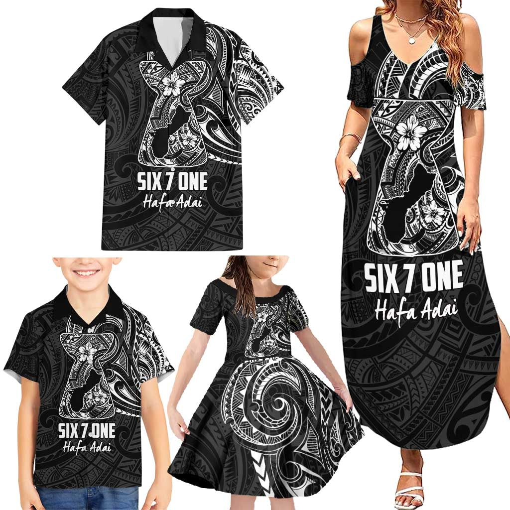 Black Guam Latte Stone Tribal Tattoo Family Matching Summer Maxi Dress and Hawaiian Shirt Hafa Adai Six 7 One