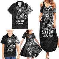 Black Guam Latte Stone Tribal Tattoo Family Matching Summer Maxi Dress and Hawaiian Shirt Hafa Adai Six 7 One