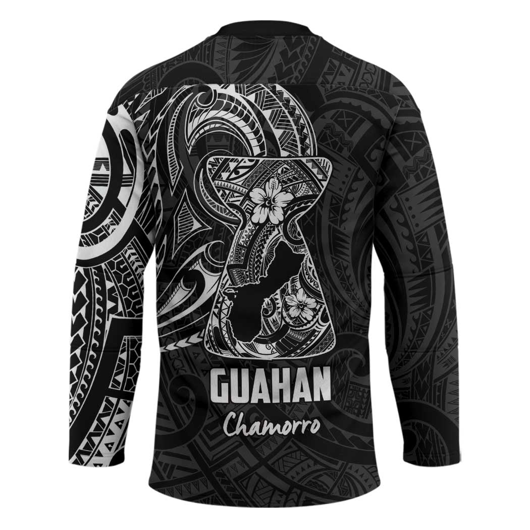 Black Guam Latte Stone Tribal Tattoo Hockey Jersey Hafa Adai Six 7 One - Polynesian Pride