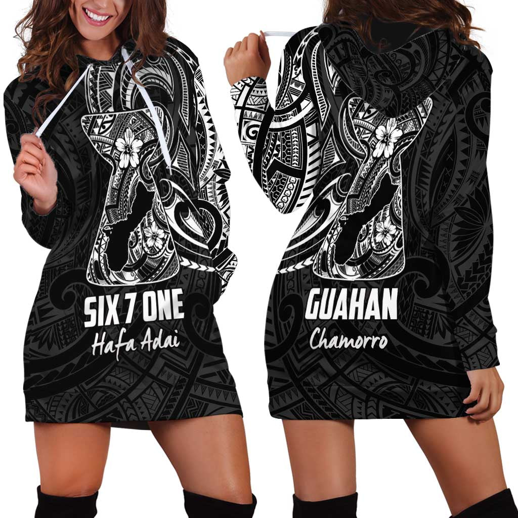 Black Guam Latte Stone Tribal Tattoo Hoodie Dress Hafa Adai Six 7 One