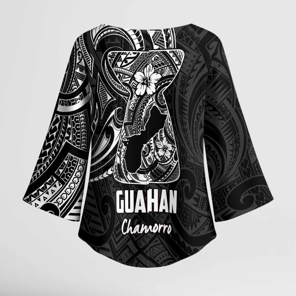 Black Guam Latte Stone Tribal Tattoo Kimono Sleeve Blouse Hafa Adai Six 7 One - Polynesian Pride