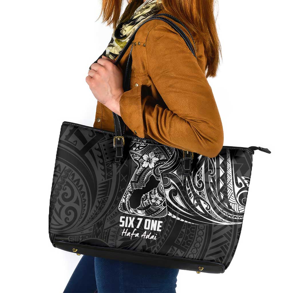 Black Guam Latte Stone Tribal Tattoo Leather Tote Bag Hafa Adai Six 7 One