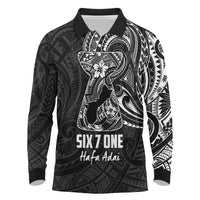 Black Guam Latte Stone Tribal Tattoo Long Sleeve Polo Shirt Hafa Adai Six 7 One