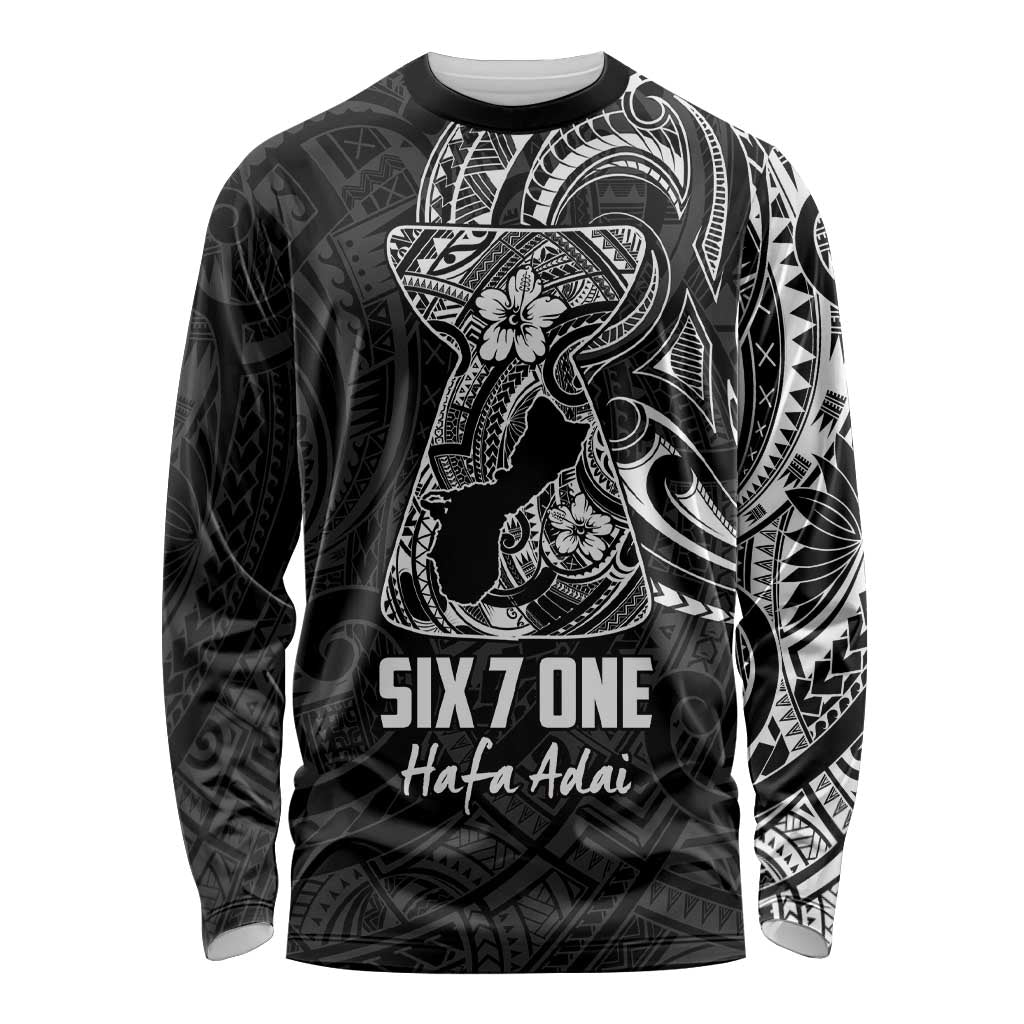 Black Guam Latte Stone Tribal Tattoo Long Sleeve Shirt Hafa Adai Six 7 One