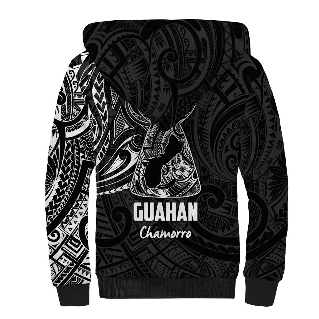 Black Guam Latte Stone Tribal Tattoo Sherpa Hoodie Hafa Adai Six 7 One LT9 - Polynesian Pride