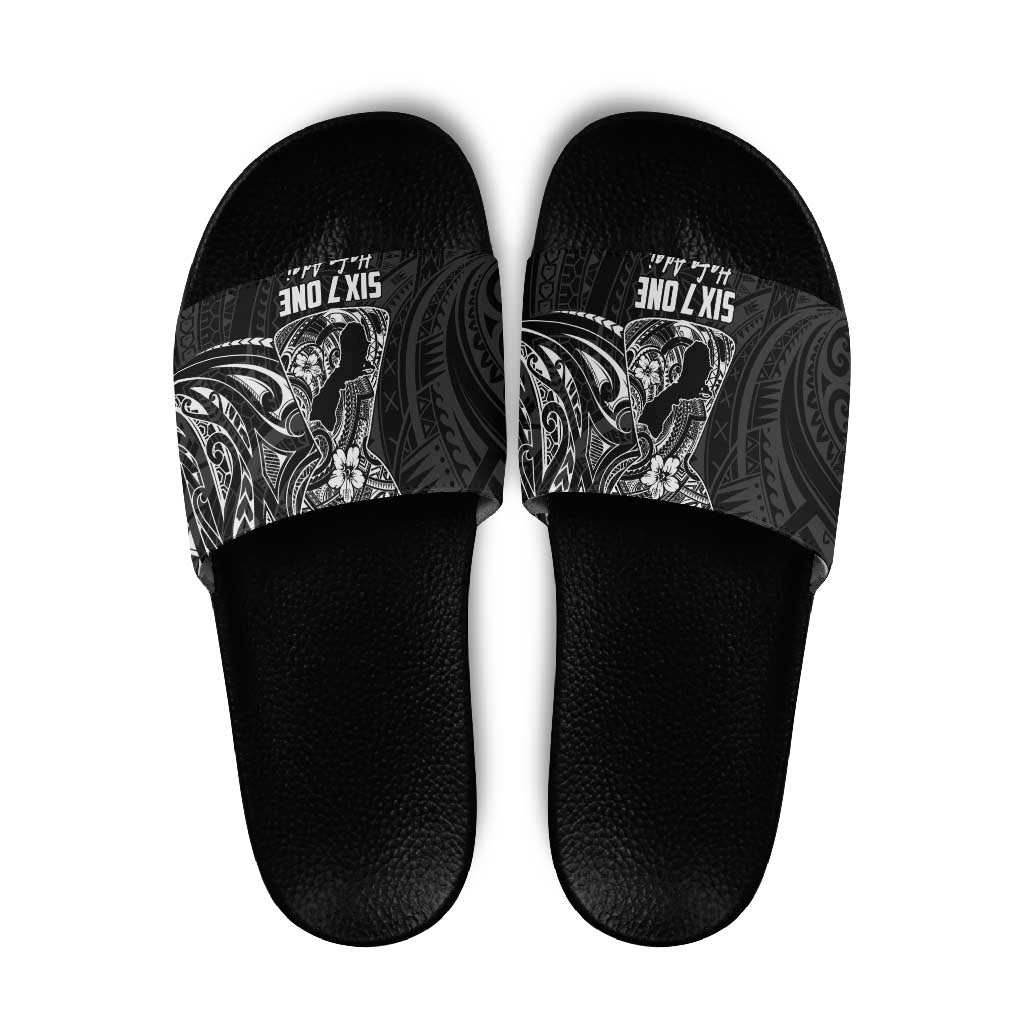 Black Guam Latte Stone Tribal Tattoo Slide Sandals Hafa Adai Six 7 One - Polynesian Pride