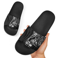 Black Guam Latte Stone Tribal Tattoo Slide Sandals Hafa Adai Six 7 One - Polynesian Pride
