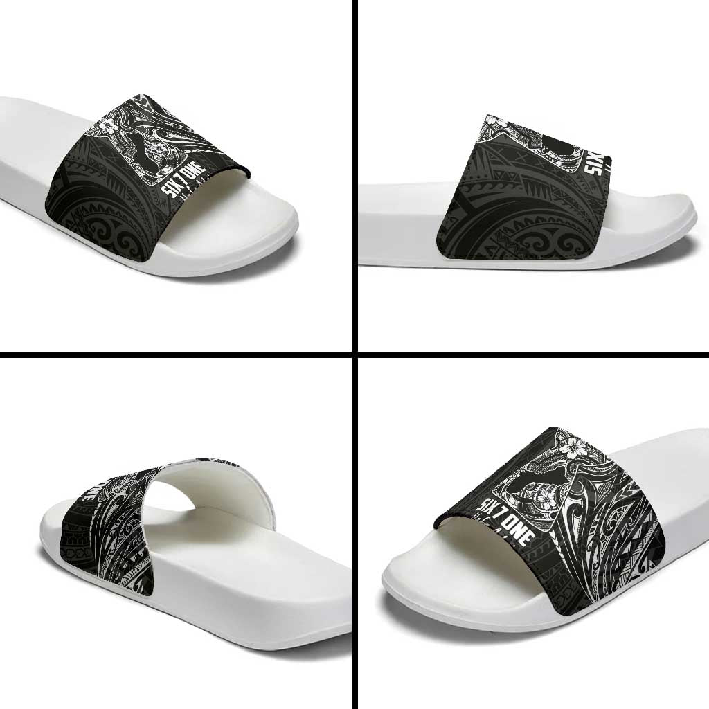 Black Guam Latte Stone Tribal Tattoo Slide Sandals Hafa Adai Six 7 One - Polynesian Pride