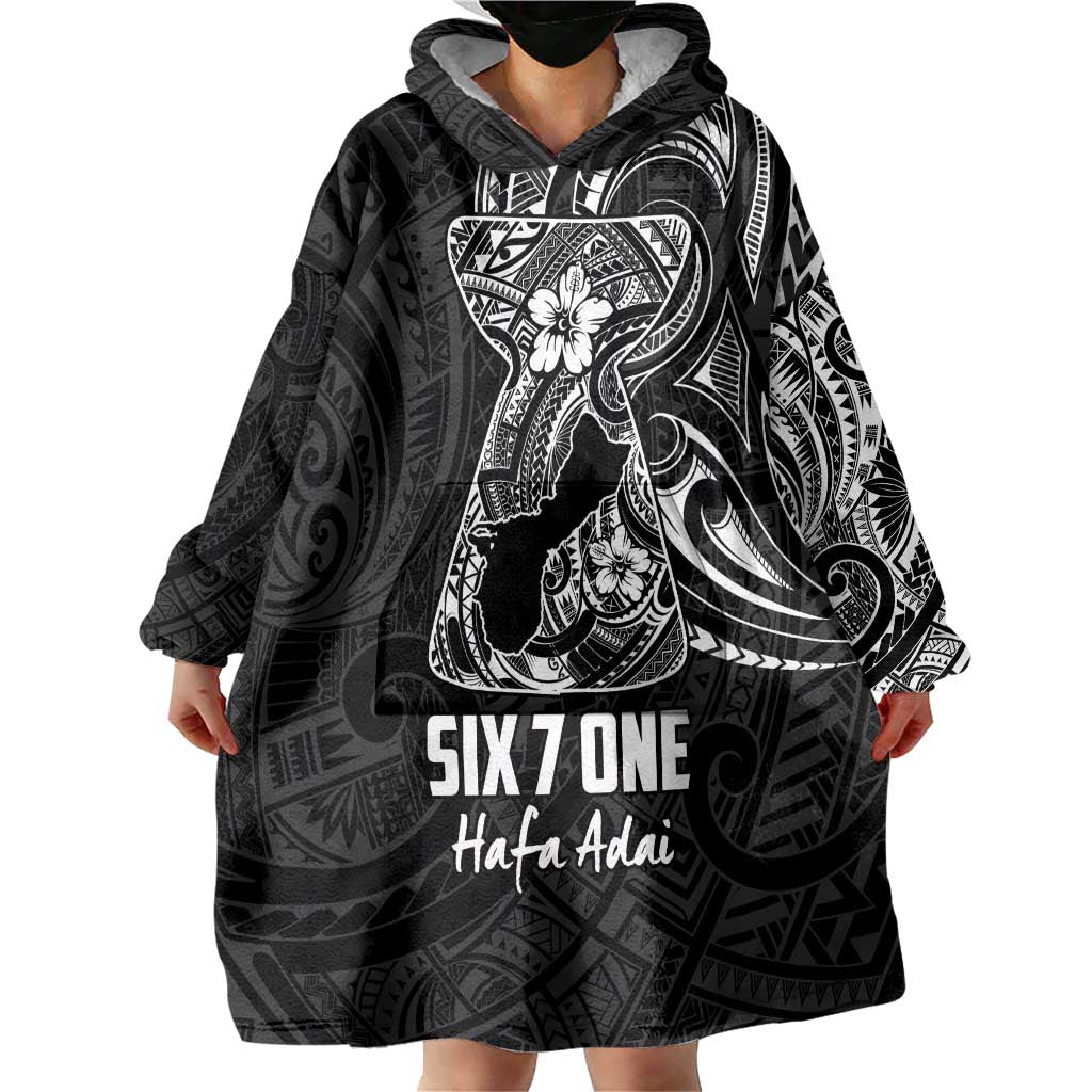 Black Guam Latte Stone Tribal Tattoo Wearable Blanket Hoodie Hafa Adai Six 7 One