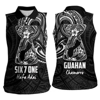 Black Guam Latte Stone Tribal Tattoo Women Sleeveless Polo Shirt Hafa Adai Six 7 One