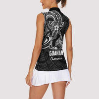 Black Guam Latte Stone Tribal Tattoo Women Sleeveless Polo Shirt Hafa Adai Six 7 One