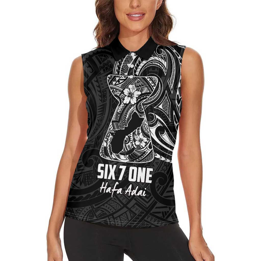 Black Guam Latte Stone Tribal Tattoo Women Sleeveless Polo Shirt Hafa Adai Six 7 One