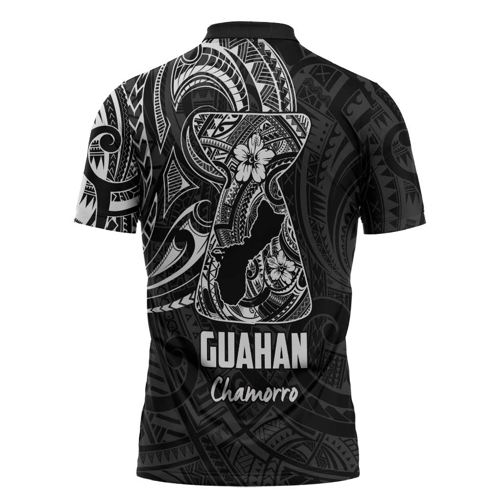 Black Guam Latte Stone Tribal Tattoo Zipper Polo Shirt Hafa Adai Six 7 One - Polynesian Pride