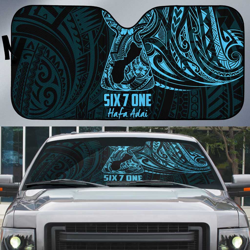 Blue Guam Latte Stone Tribal Tattoo Auto Sun Shade Hafa Adai Six 7 One - Polynesian Pride
