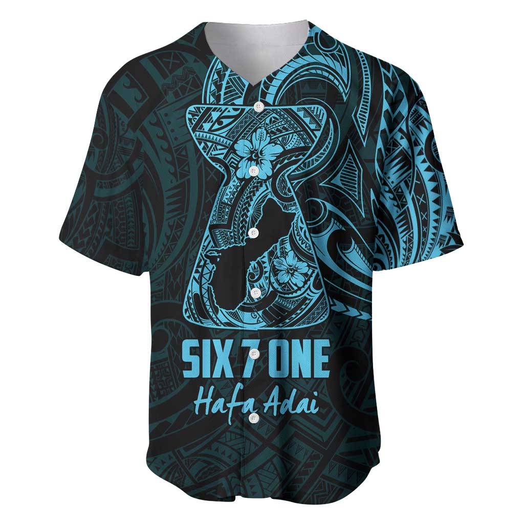 Blue Guam Latte Stone Tribal Tattoo Baseball Jersey Hafa Adai Six 7 One