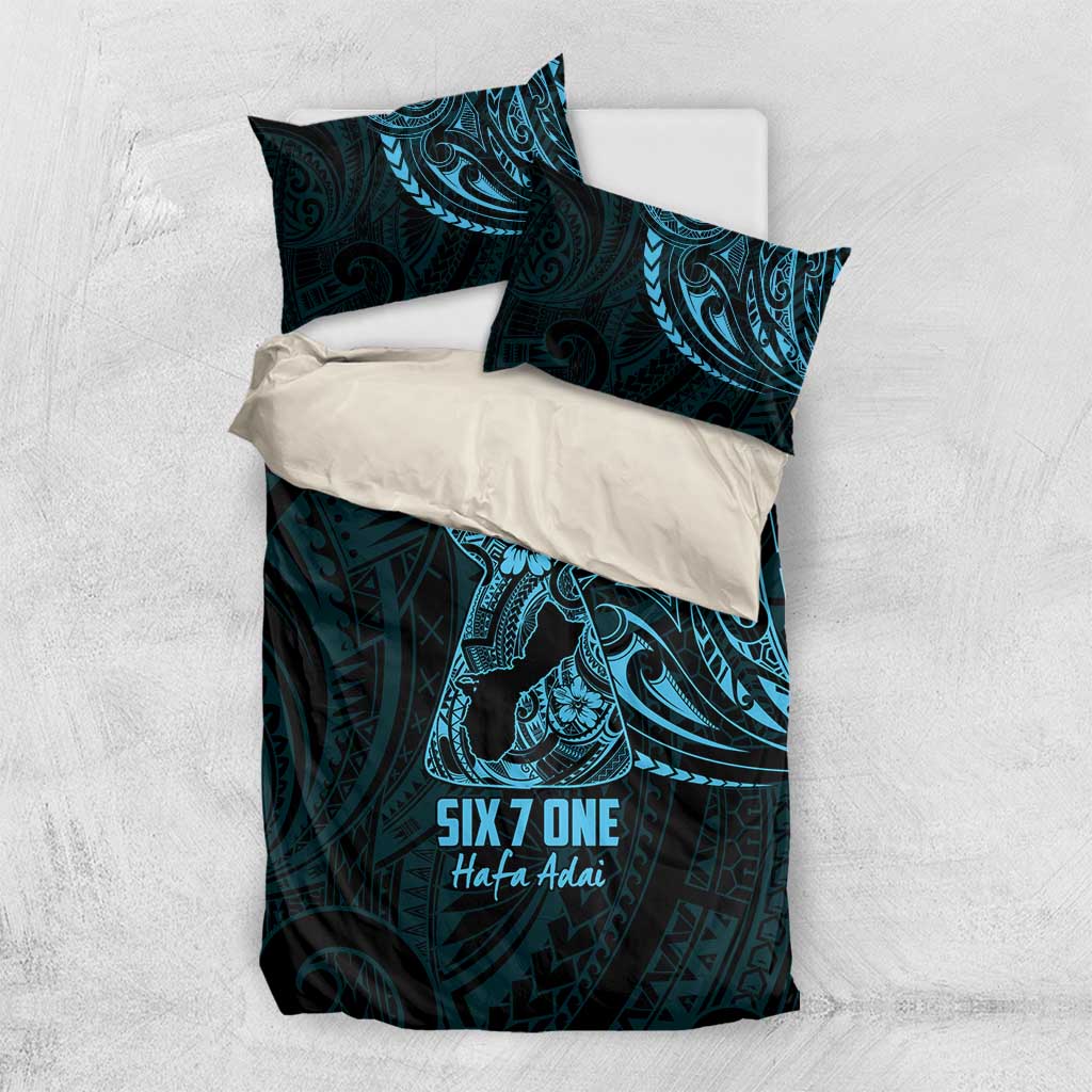 Blue Guam Latte Stone Tribal Tattoo Bedding Set Hafa Adai Six 7 One