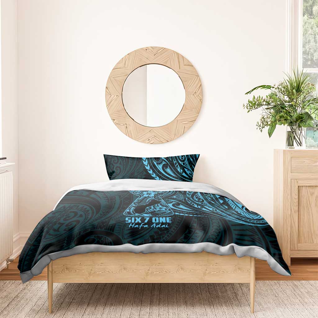 Blue Guam Latte Stone Tribal Tattoo Bedding Set Hafa Adai Six 7 One