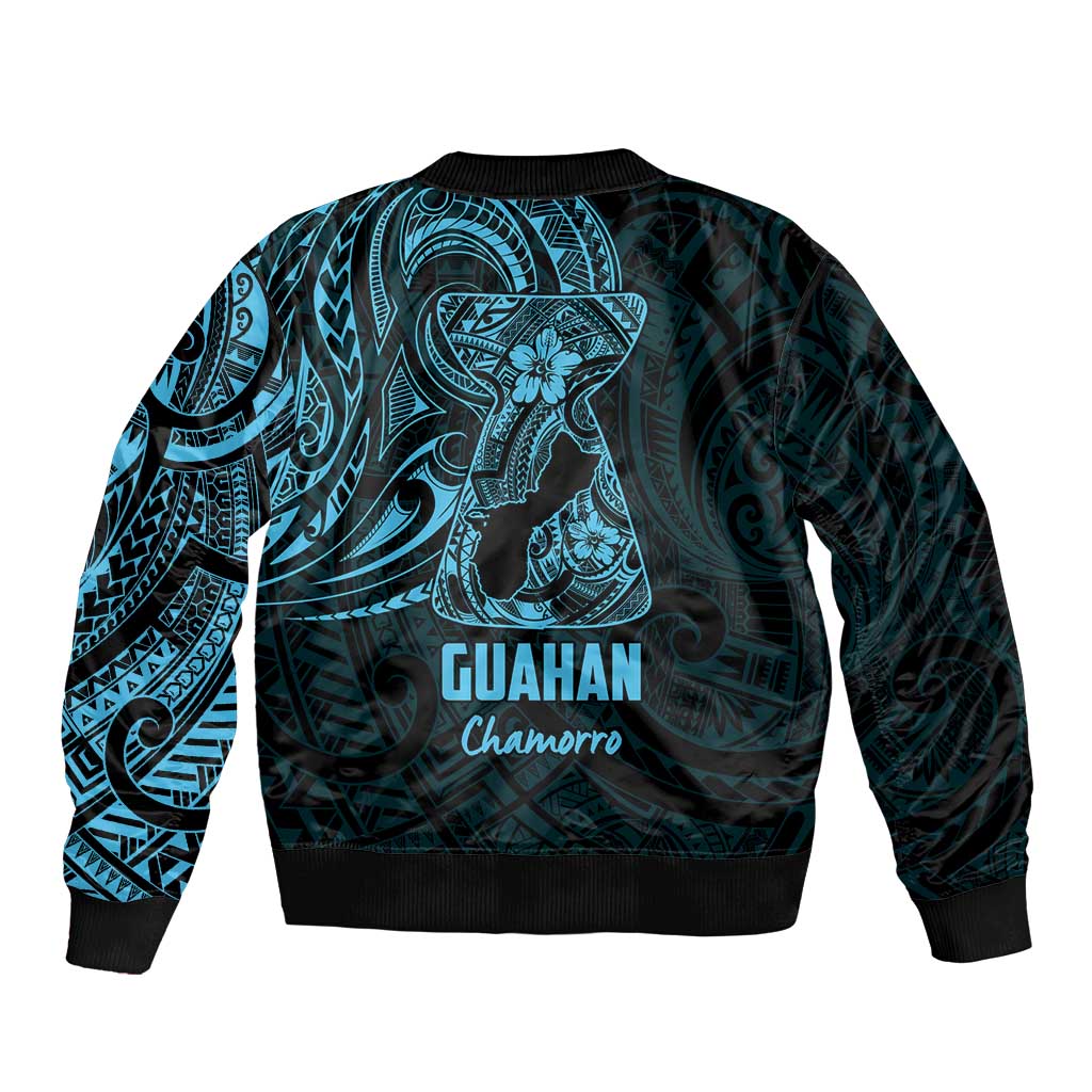Blue Guam Latte Stone Tribal Tattoo Bomber Jacket Hafa Adai Six 7 One