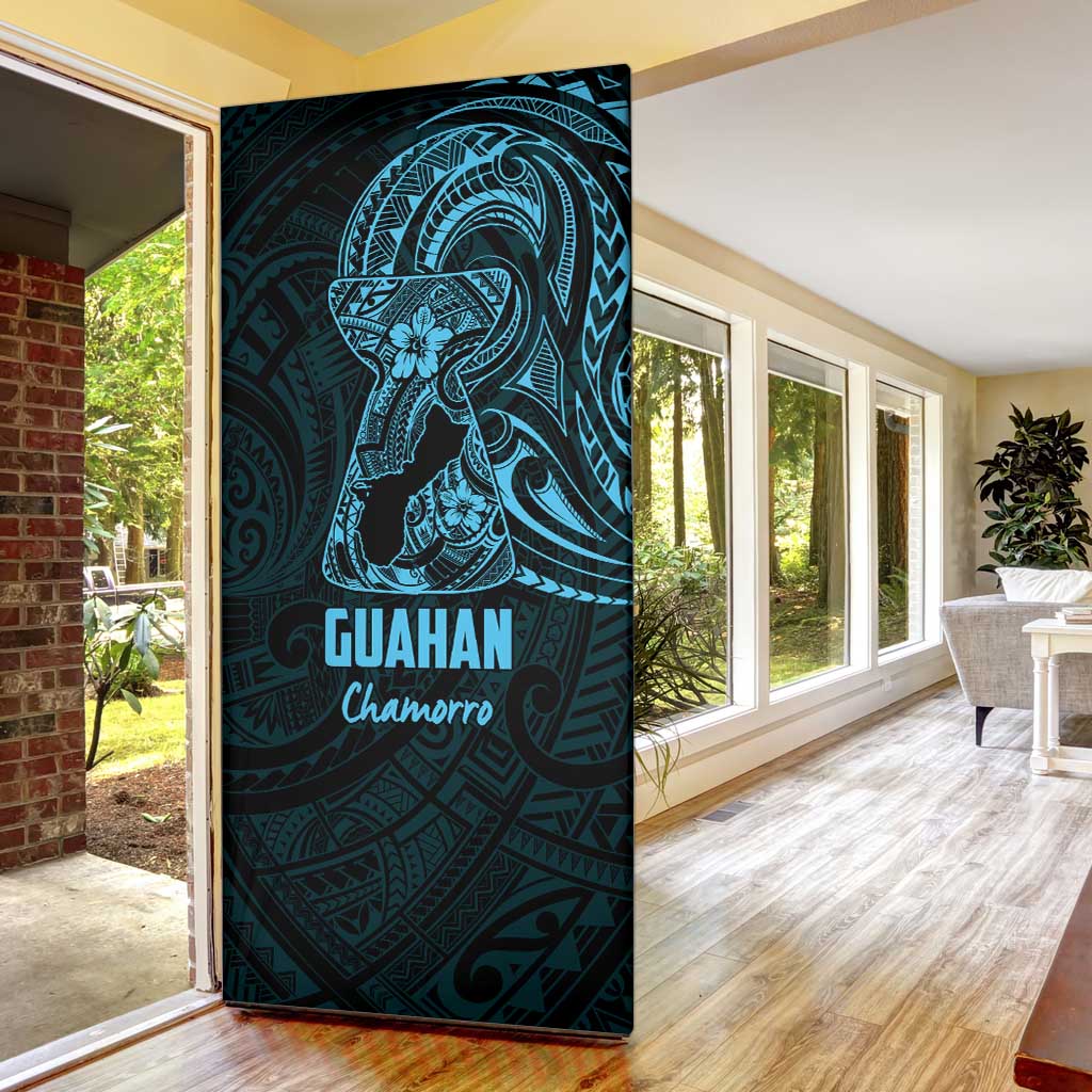 Blue Guam Latte Stone Tribal Tattoo Door Cover Hafa Adai Six 7 One - Polynesian Pride