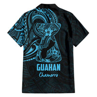 Blue Guam Latte Stone Tribal Tattoo Family Matching Short Sleeve Bodycon Dress and Hawaiian Shirt Hafa Adai Six 7 One