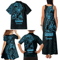 Blue Guam Latte Stone Tribal Tattoo Family Matching Tank Maxi Dress and Hawaiian Shirt Hafa Adai Six 7 One