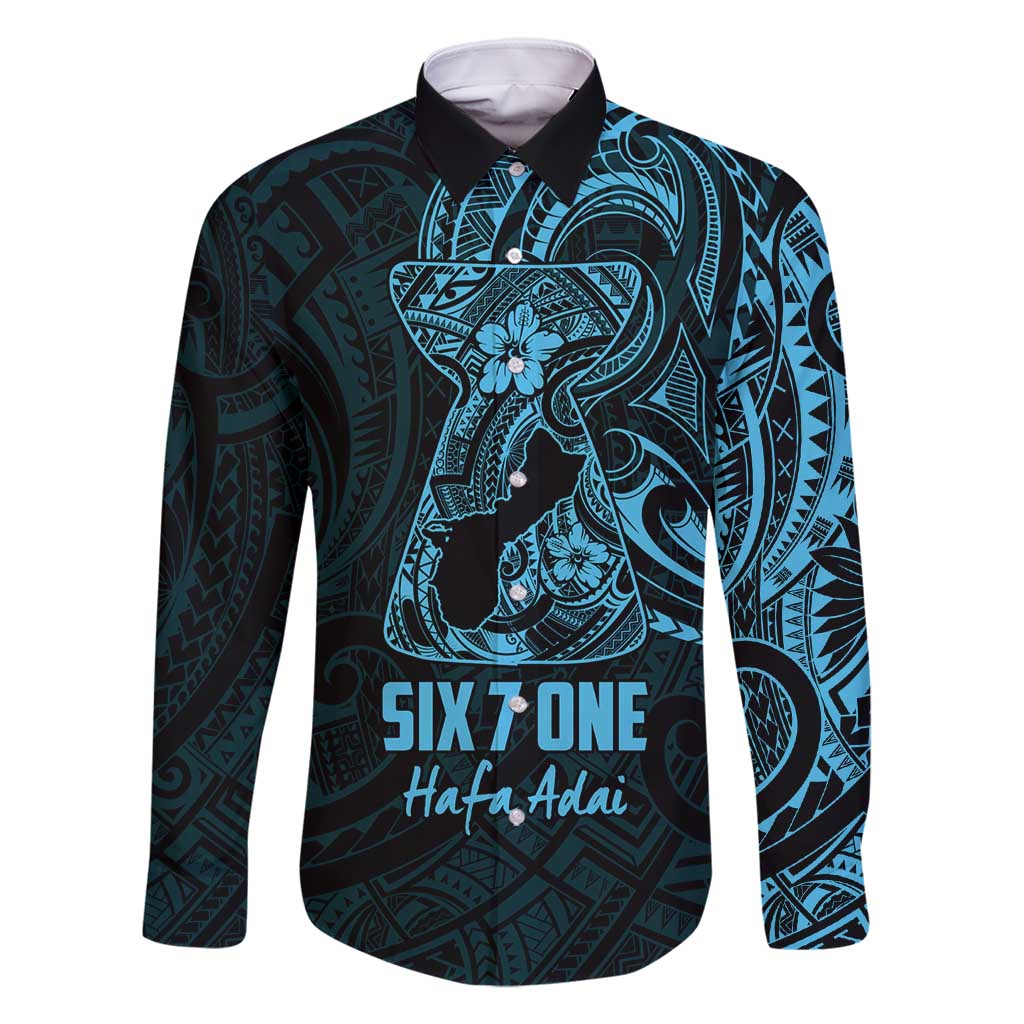 Blue Guam Latte Stone Tribal Tattoo Family Matching Tank Maxi Dress and Hawaiian Shirt Hafa Adai Six 7 One