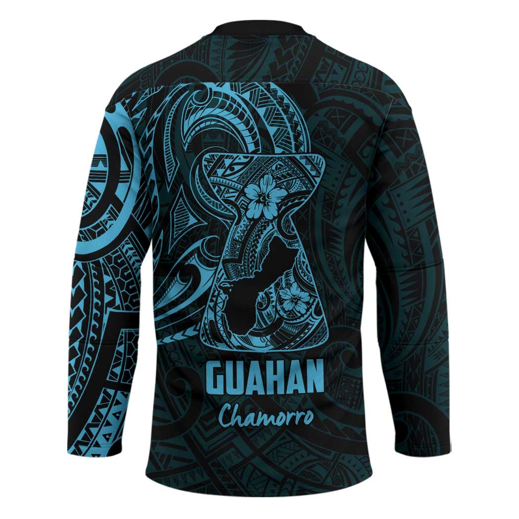 Blue Guam Latte Stone Tribal Tattoo Hockey Jersey Hafa Adai Six 7 One - Polynesian Pride