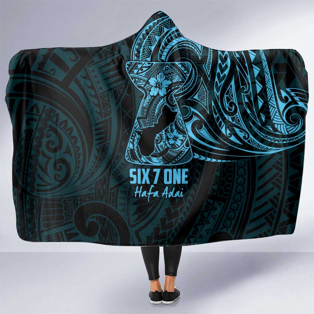 Blue Guam Latte Stone Tribal Tattoo Hooded Blanket Hafa Adai Six 7 One