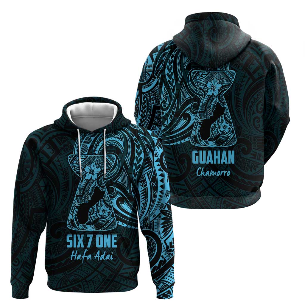 Blue Guam Latte Stone Tribal Tattoo Hoodie Hafa Adai Six 7 One