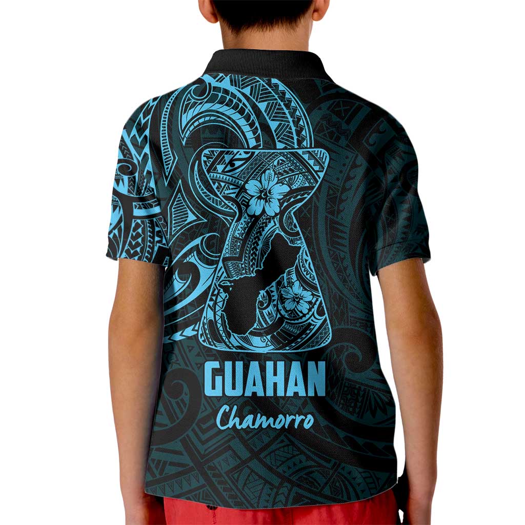 Blue Guam Latte Stone Tribal Tattoo Kid Polo Shirt Hafa Adai Six 7 One