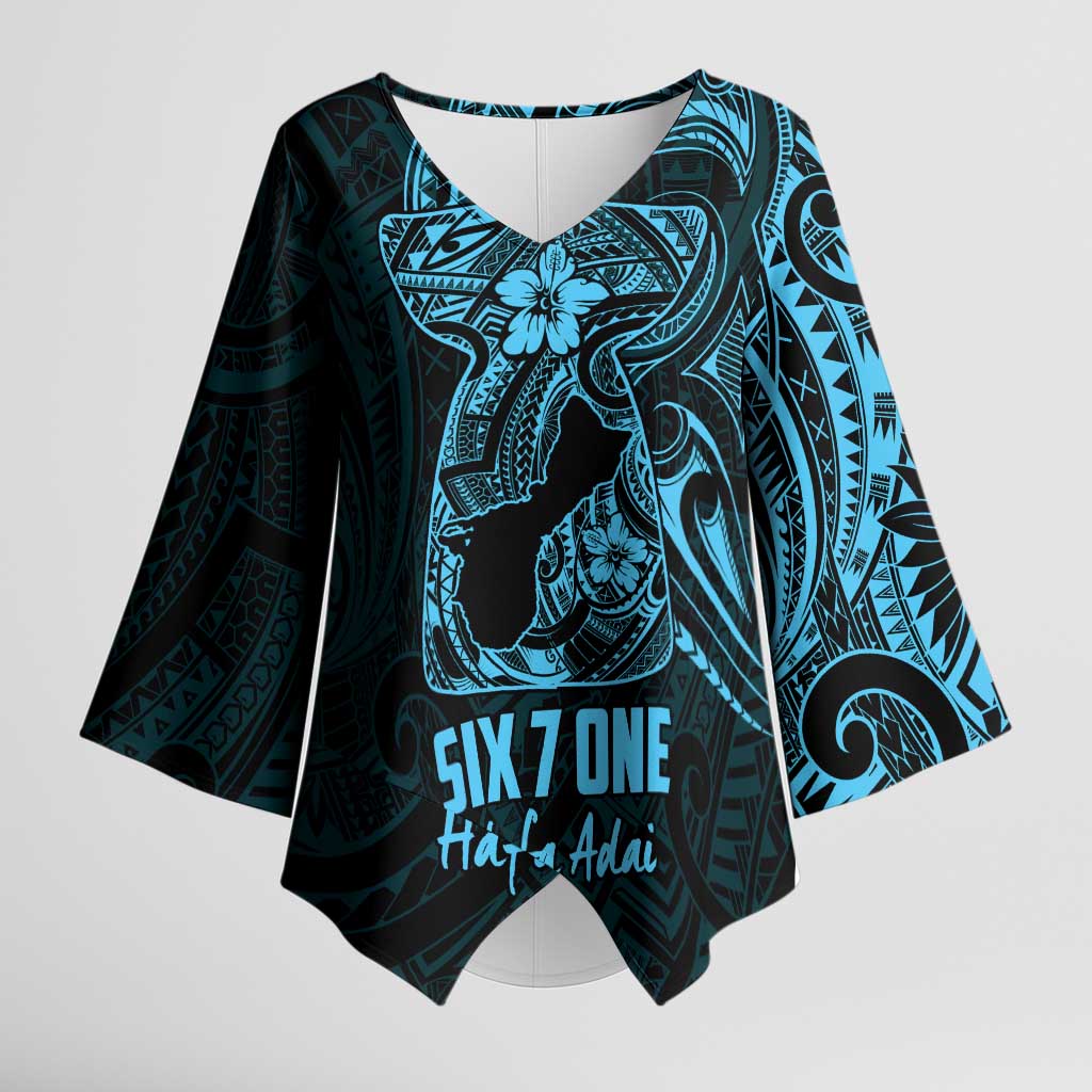 Blue Guam Latte Stone Tribal Tattoo Kimono Sleeve Blouse Hafa Adai Six 7 One - Polynesian Pride