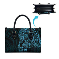 Blue Guam Latte Stone Tribal Tattoo Leather Bag Hafa Adai Six 7 One - Polynesian Pride