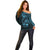 Blue Guam Latte Stone Tribal Tattoo Off Shoulder Sweater Hafa Adai Six 7 One